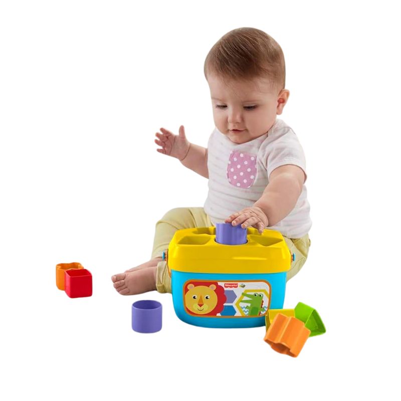 Baby Shape Sorting Toy 10 Colorful Blocks with Bucket, 6+ Months
