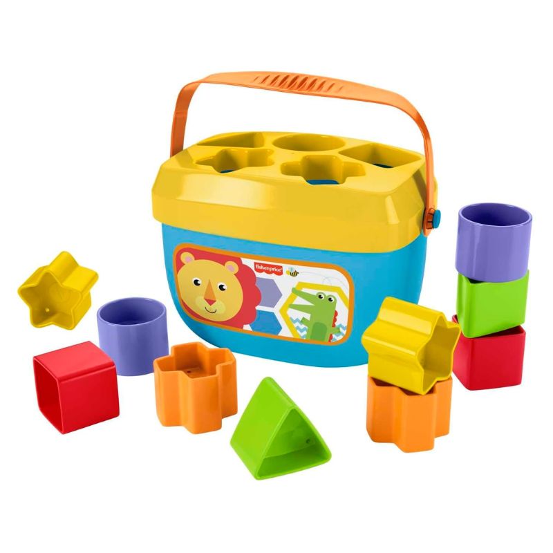 Baby Shape Sorting Toy 10 Colorful Blocks with Bucket, 6+ Months